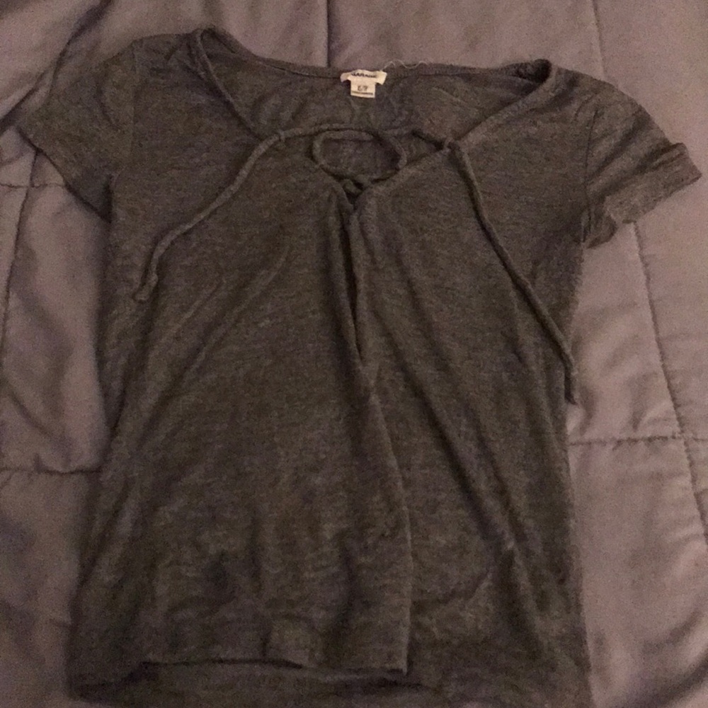 Grey Lace Up Cropped Top